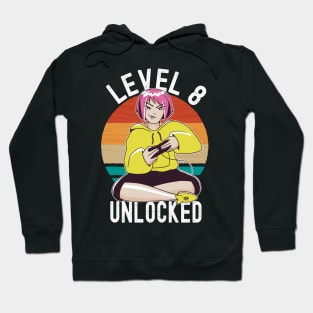 Level 8 Unlocked Girls Loves Anime Gamer 8th Birthday Girl Hoodie